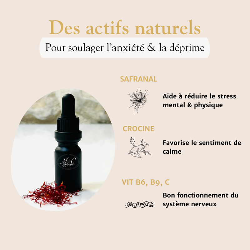 Actifs naturels du safran : safranal, crocine, vit B6, B9, C